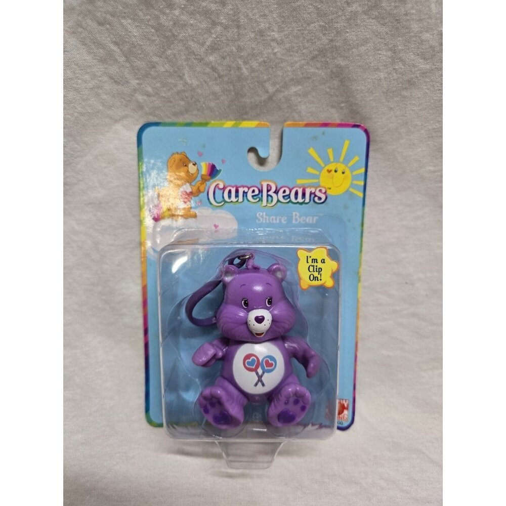 Care Bears- 2003 Clip On Poseable Keychain Figure- Purple Share Bear- NEW